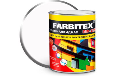 Эмаль алкидная ПФ-115 FARBITEX (белый, 0,8 кг (14 шт))
