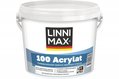 Краска водно-дисперсионная для наружных и внут-их работ LINNIMAX 100 Acrylat / ЛИННИМАКС 100 Акрилат (База 1 (0,9 л))