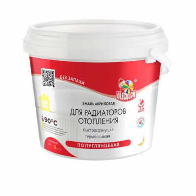 Эмаль акриловая для радиаторов отопления OLECOLOR (полуглянцевая 0,5 кг (12 шт))